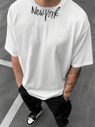 Camiseta Over zise estampada cuello redondo de algodón Grueso y Lycrado