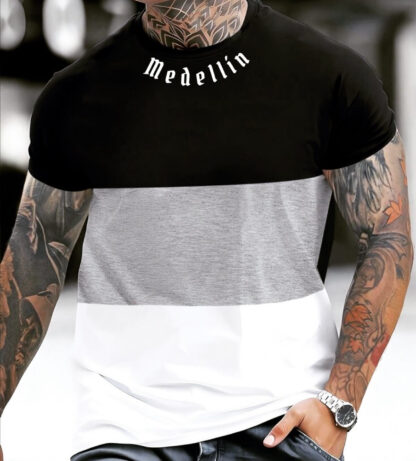Camiseta color combinado estampado Medellín en algodón Grueso y Lycrado