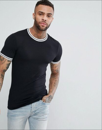 Camiseta Con Cuello y Puños En Rib Tejido