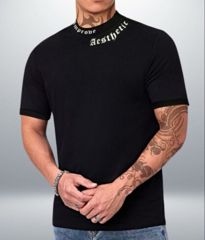 Camiseta cuello estampado en Algodón Grueso y lycrado